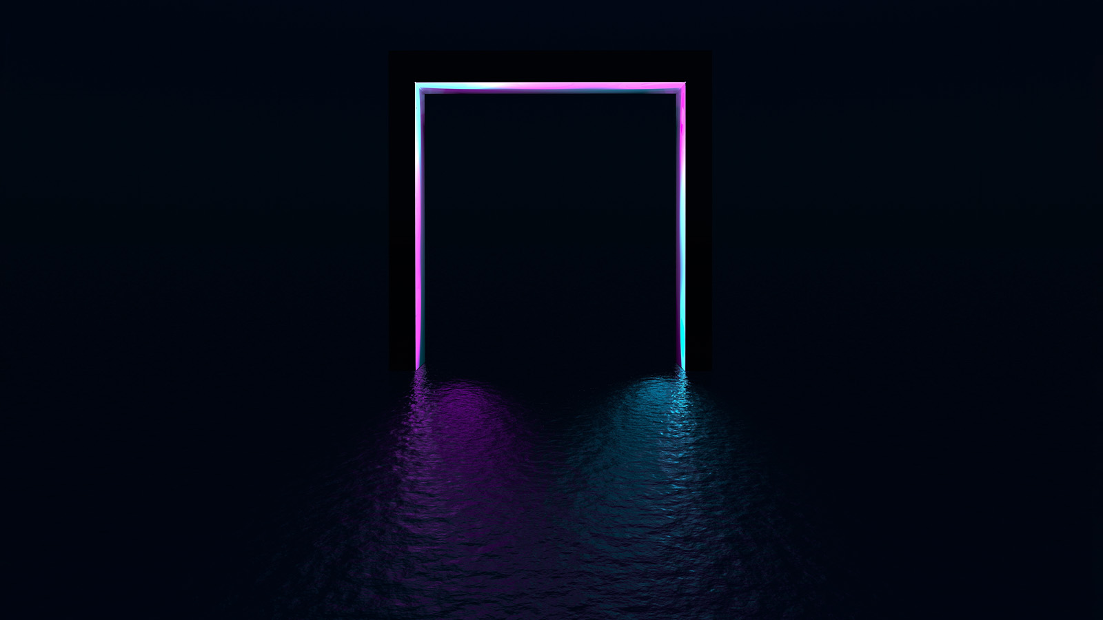 Neon portal reflecting in the liquid surface
