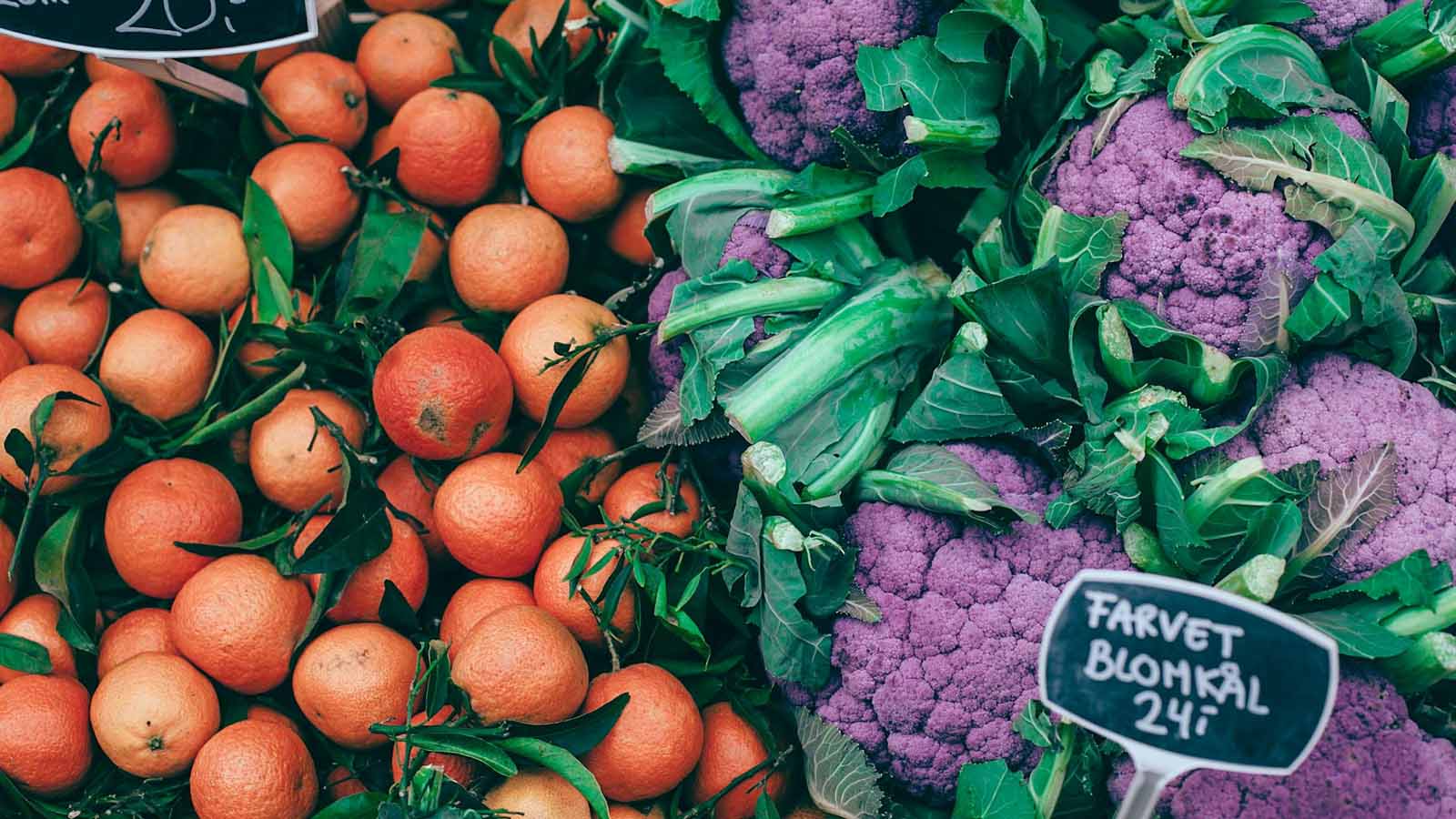 Bunch of fruits and vegetables in shop