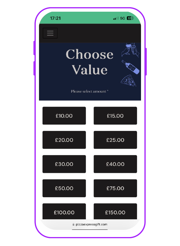 Pizza Express gift voucher